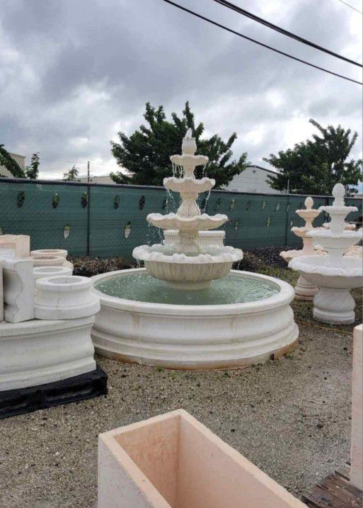 Concrete Fountain with 8 Ft Border / Cement Garden Patio Fountains