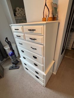 White tall boy dresser