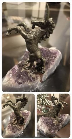 Pewter Unicorn on Amethyst Druzy Crystal