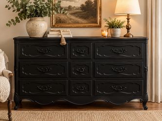 Black French Provincial 9-Drawer Dresser