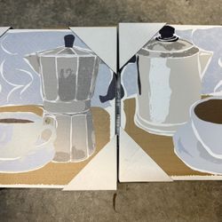 Brand New Coffee Pot & Cup Diptych Canvas Wall Art - 1ft - Kitchen Decor