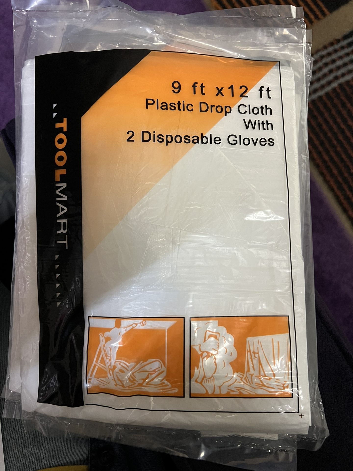 Plastic Drop Cloth With 2 Disposable Gloves 9ft X 12 Ft