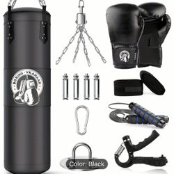 Boxing Ser: 4 Ft Boxing Bag With Gloves, Wraps Jump rope, Gripper 
