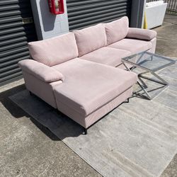 Pink Corduroy Sectional Sofa Couch 