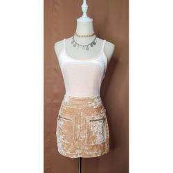 NWT Free People Dust To Dust Tan Velvet Mini Skirt