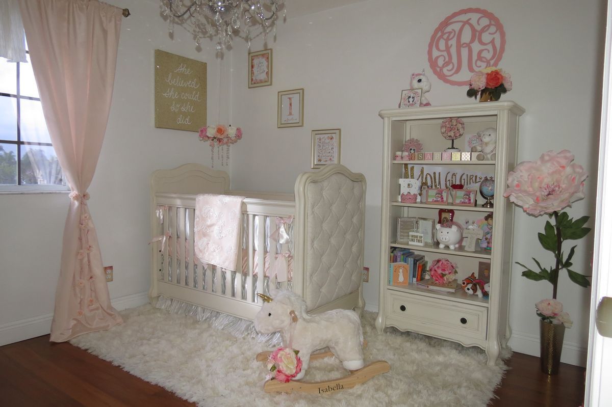 Bertini Tinsley, Antique White 3 In 1 Upholstered Baby Crib, Bookshelf, And Dresser 