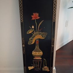 Black Lacquered Oriental Wood Panel