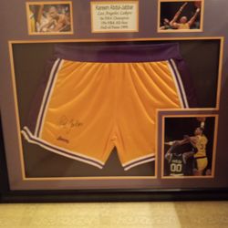 Kareem Abdul-Jabbar Sign Frame Game Shorts With Pictures And Certificate Of Authenticity