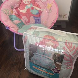 Mermaid Saucer Chair and 3 Piece Comforter Set Kids Room Kids decor Bedroom Cute  Pink Purple Teal Kids Chair Bedroom 