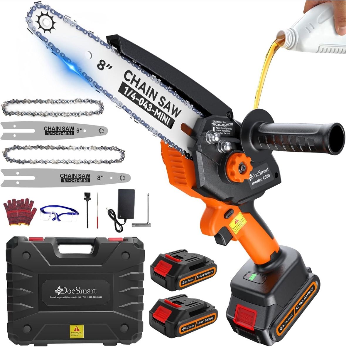 Mini Chainsaw Cordless, 8 inch & 6 inch Electric Chain Saw with 2 Pack Rechargeable Batteries, Battery Powered Handheld Saw Gardening Tools for Trees