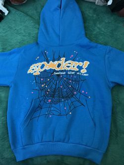 Mens Sp5der Worldwide Blue TC Hoodie