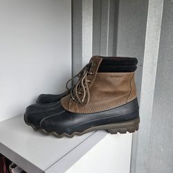 Sperry Top Sider Duck Boots Men’s 10 Brown Leather Waterproof Rubber Lace Up