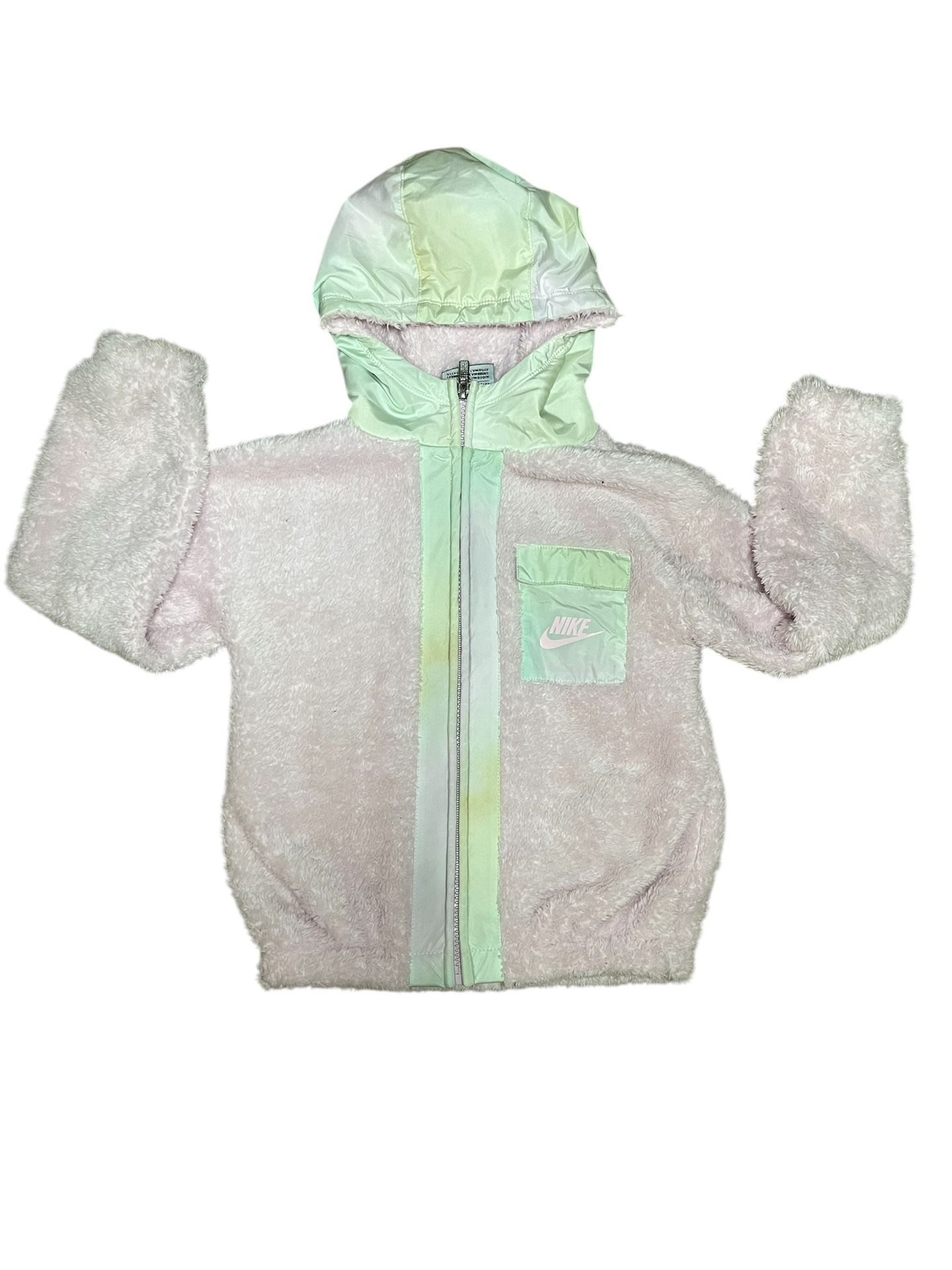 Nike Sherpa Hoodie Jacket Girl's Kids Small Full Zip Coat Light Pink Winter 4-5Y