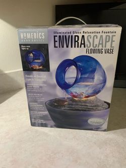Homedics Envirascape Flowing Vase Illuminated Glass blue lighted water Fountain . See pictures for details. Pick up at Ennis on North Sherman St. cash