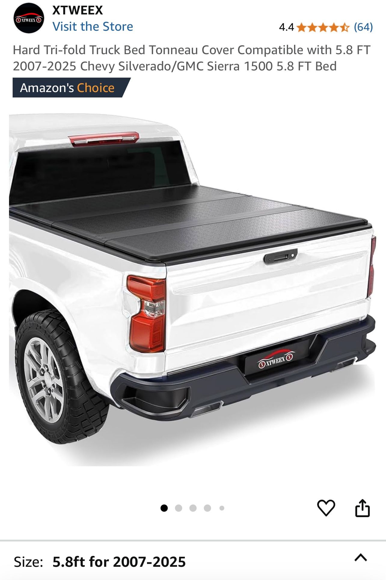 Hard Trifold Tonneau Cover For Chevy Silverado 5.8 Foot Bed