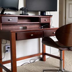 Study  Or Office Wooden Table & Leather Chair Set