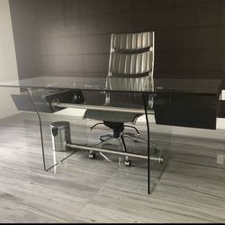 Elegant Glass desk with brown cabinets 