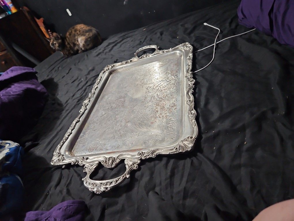 Silver On Copper Serving Tray