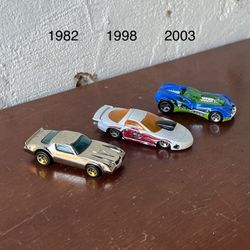 Vintage! Mattel HotWheels 1982 Camaro Silver / 1998 Pro Stock Firebird Cougar / 2003 CUL8R Blue