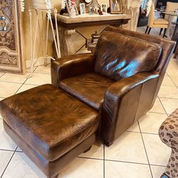 Bassett  Furniture Trent Leather living room armchair with leather Ottoman