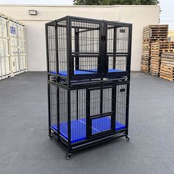 New in box $250 (Set of 2) Stackable Dog Cage 37x25x64” Heavy Duty Folding Kennel w/ Plastic Tray 