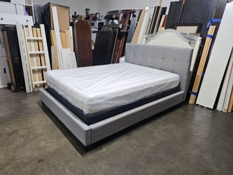 Queen Gray Upholstered Platform Bed Frame