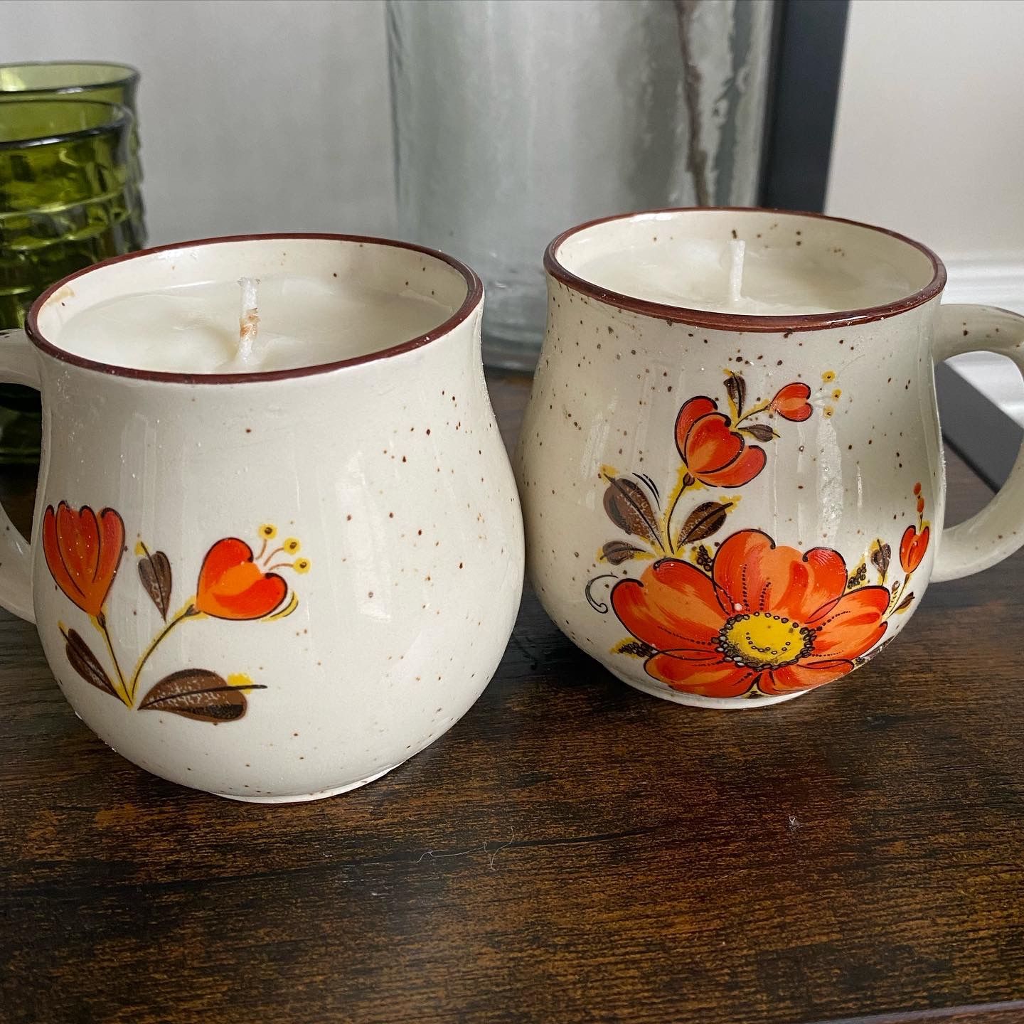 Vintage 1970s Japan Power Flower Ceramic Mug Candles