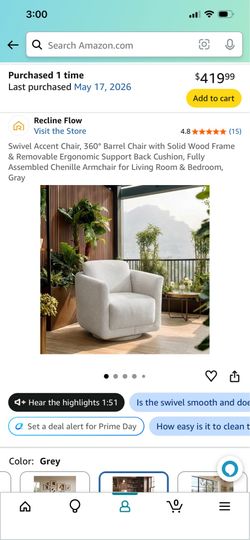 Brand New - Swivel Accent Chair, 360° Barrel Chair with Solid Wood Frame & Removable Ergonomic Support Back Cushion, Fully Assembled Chenille Armchair