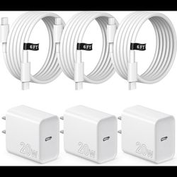 3 Pack USB C Charger Block Type C Charger 6FT Cord Wall Charger
