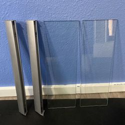 Two Transparent Glass Shelves with Silver Brackets 18"W x 6"D