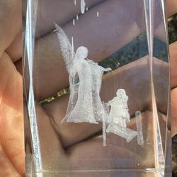 Crystal Glass 3D Laser Etched ANGEL Cube Paperweight 3"x2"x2"