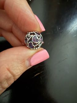 Pandora Mom Charm with Purple Hearts