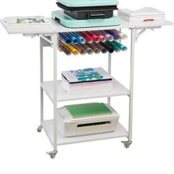 VEVOR 3 Tier Movable Heat Press Table, Foldable Heat Transfer Machine Stand with Vinyl Roll Holder, Heavy Duty Rolling Metal Workbench for DIY Sublima