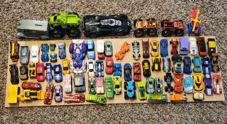 Large Lot Of Pre-Loved Hot Wheels and Other Toy Cars - Over 65 Vehicles- Good Condition- Lot 1