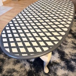 Vintage Gray White Oval Shape Large Coffee Table 