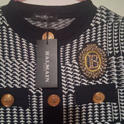 Vintage Balmain Paris Knitted Black And White Dress