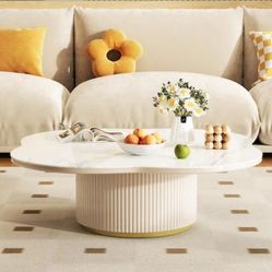 32" White Oval Stone Top Coffee Table 