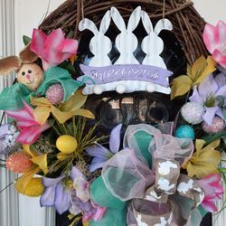 Easter BUNNY Wreath With WELCOME sign