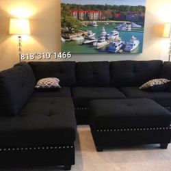 Black Sectional Sofa With  Ottoman 