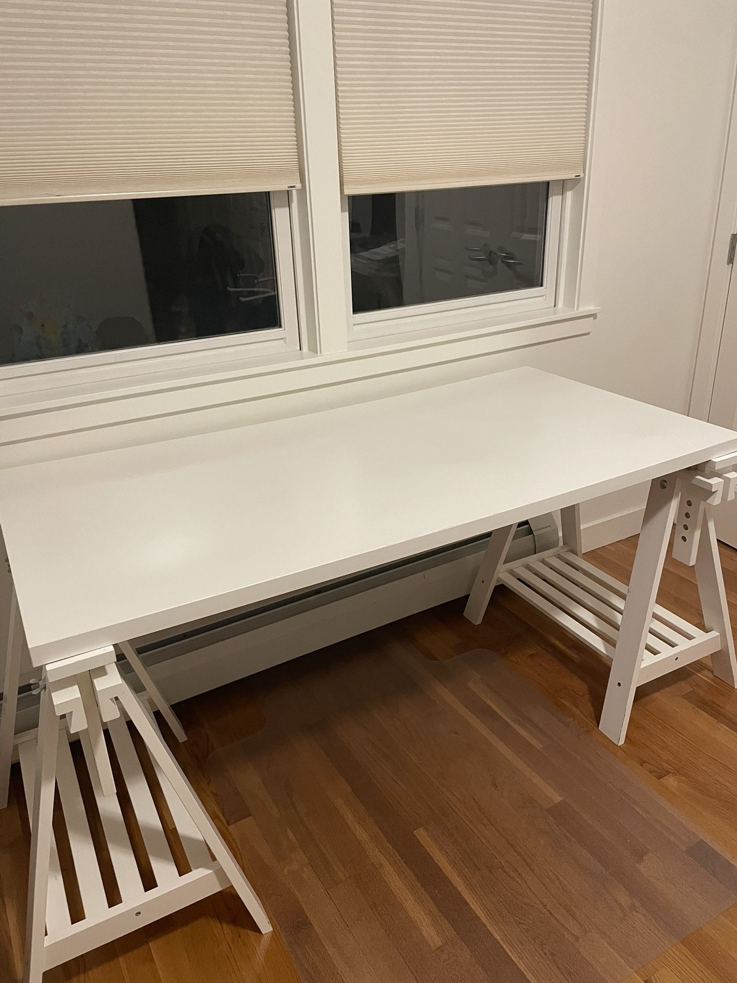 Ikea Linnmon White Desk Table 59x29.5 with 2 Trestle Shelf Legs
