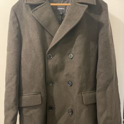 Mens Green Pea coat Size M long 