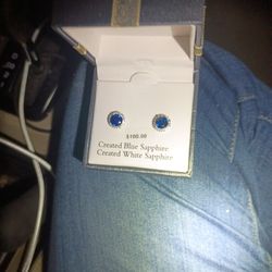 Blue And White Sapphire Ear Rings Real Sterling Silver Asking 40 The Original Price Is 100 only Asking 40