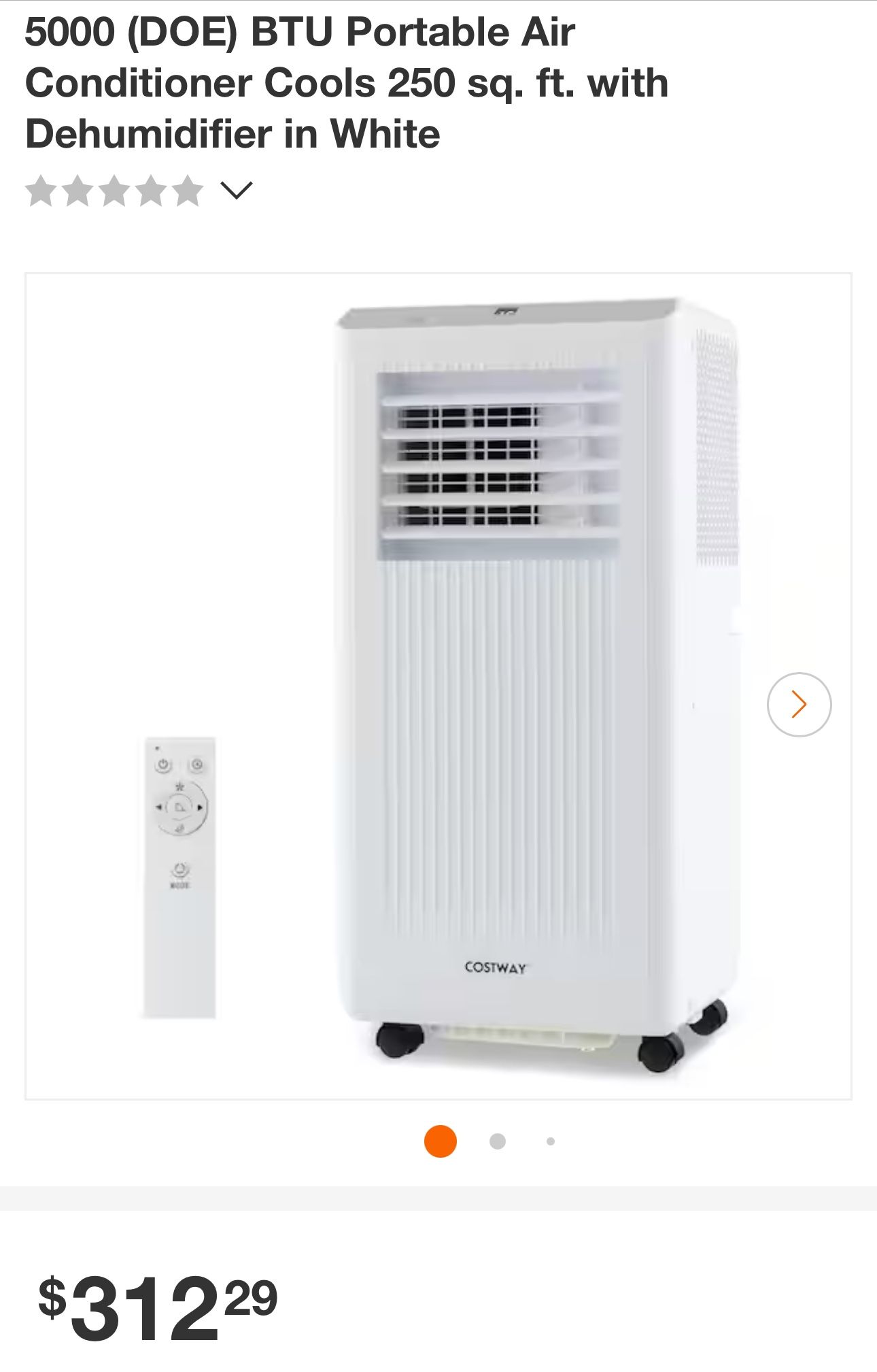 5000 (DOE) BTU Portable Air Conditioner Cools 250 sq. ft. with Dehumidifier