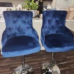 4 Velvet Blue Bar Chairs
