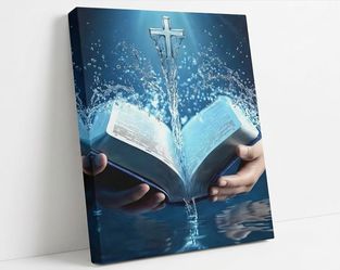New 36”*24” Framed Holy Water Canvas Wall Art Inspirational Bible Picture Christian Cross Church