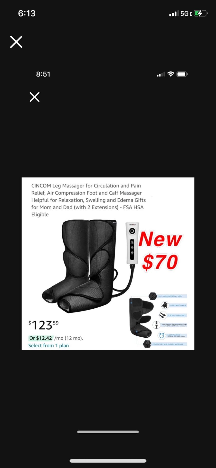 New CINCOM Leg Massager for Circulation and Pain Relief, Air Compression Foot and Calf Massager Helpful for Relaxation, Swelling and Edema$70