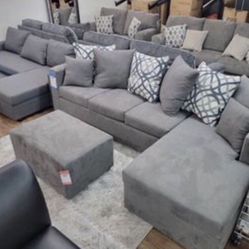 New Gray Sectional And Ottoman Sofa Couch 
