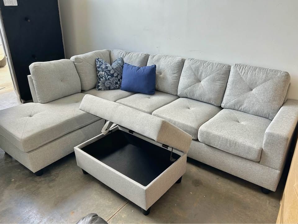 Grey L Shape Sectional, Ottoman