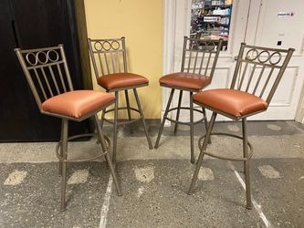 Metal Swivel Bar Stools w/ Terracotta Upholstery (Set of 4)