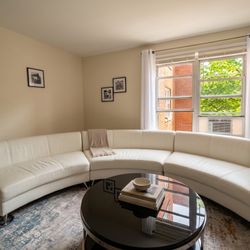 Elegant Mid-Century Modern Curved Sectional – White Leather